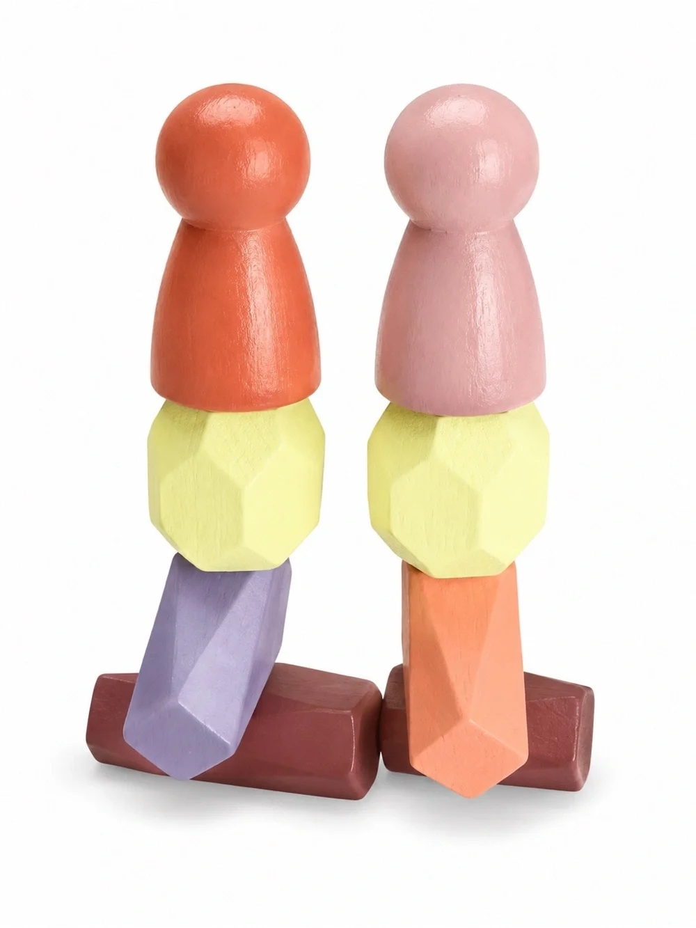 Multicolor Geometric Wooden Stacking Stones - Set of 52 Decorative Blocks